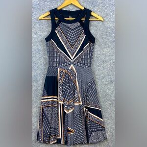 Warehouse Dress Size 4 Black White Geometric A-Line Sleeveless Lined Flare Flowy